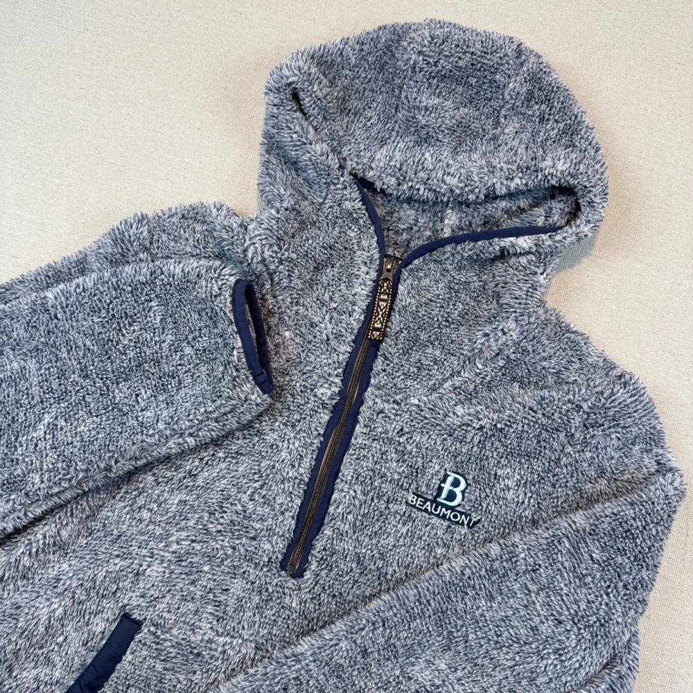 Summit Sportswear Med Sherpa Fleece Hoodie Unisex Blue Heathered Beaumont Logo